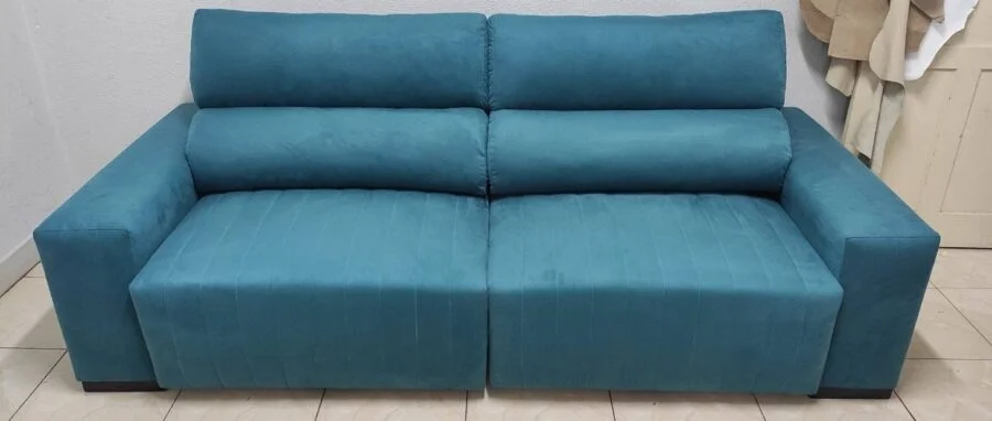 Reforma de sofá retrátil antes e depois - trabalho profissional Tapeçaria Kisofá