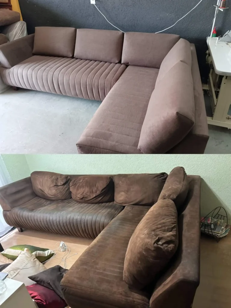 Antes e depois reforma de sofá em São Paulo - sofá restaurado como novo