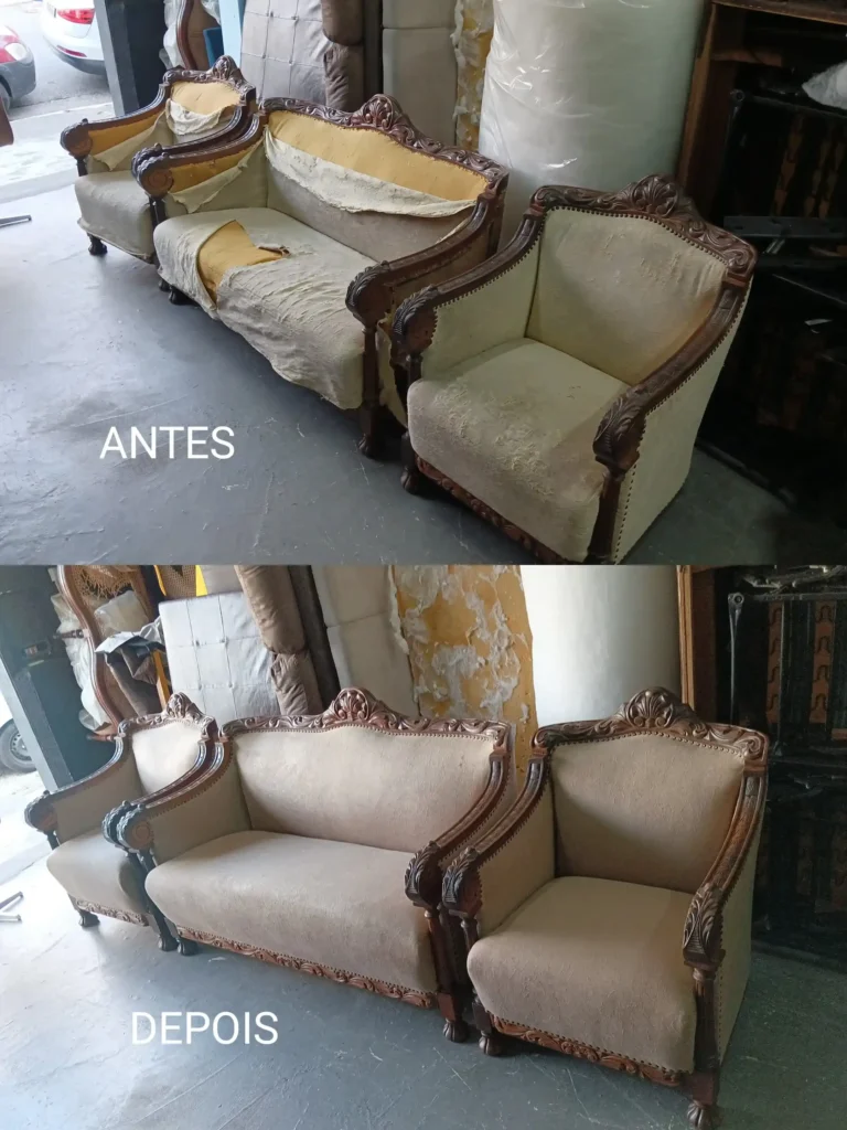 Foto reforma sofá antes e depois - conserto de mecanismo reclinável
