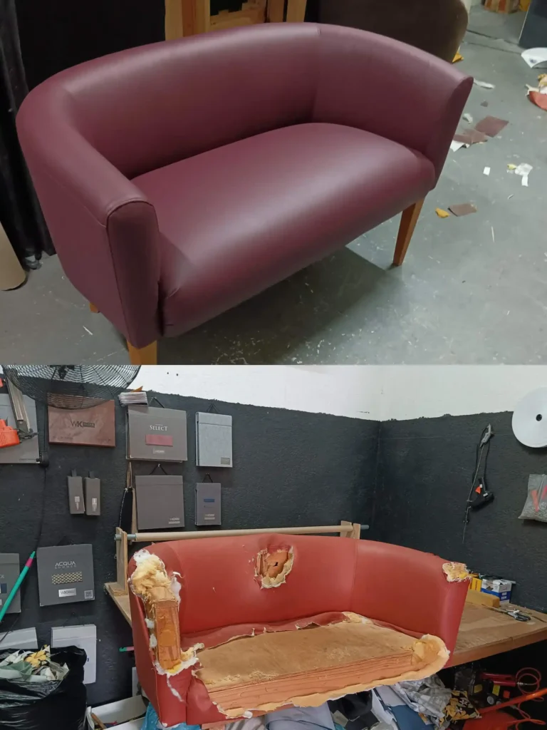 Sofá reformado antes e depois - troca de espuma e tecido em SP